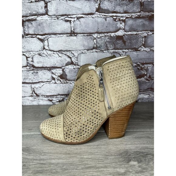 Rag & Bone Margot Tan Beige Suede Dual Zip Perforated Boots Booties Women 36.5EU - Picture 4 of 16